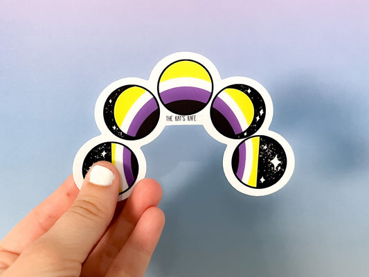 Nonbinary Pride, Vinyl Stickers, LGBTQ Pride Stickers, 4” x 2”, Witchy, Moon Art, Planner Stickers, Stickers for Hydro Flask