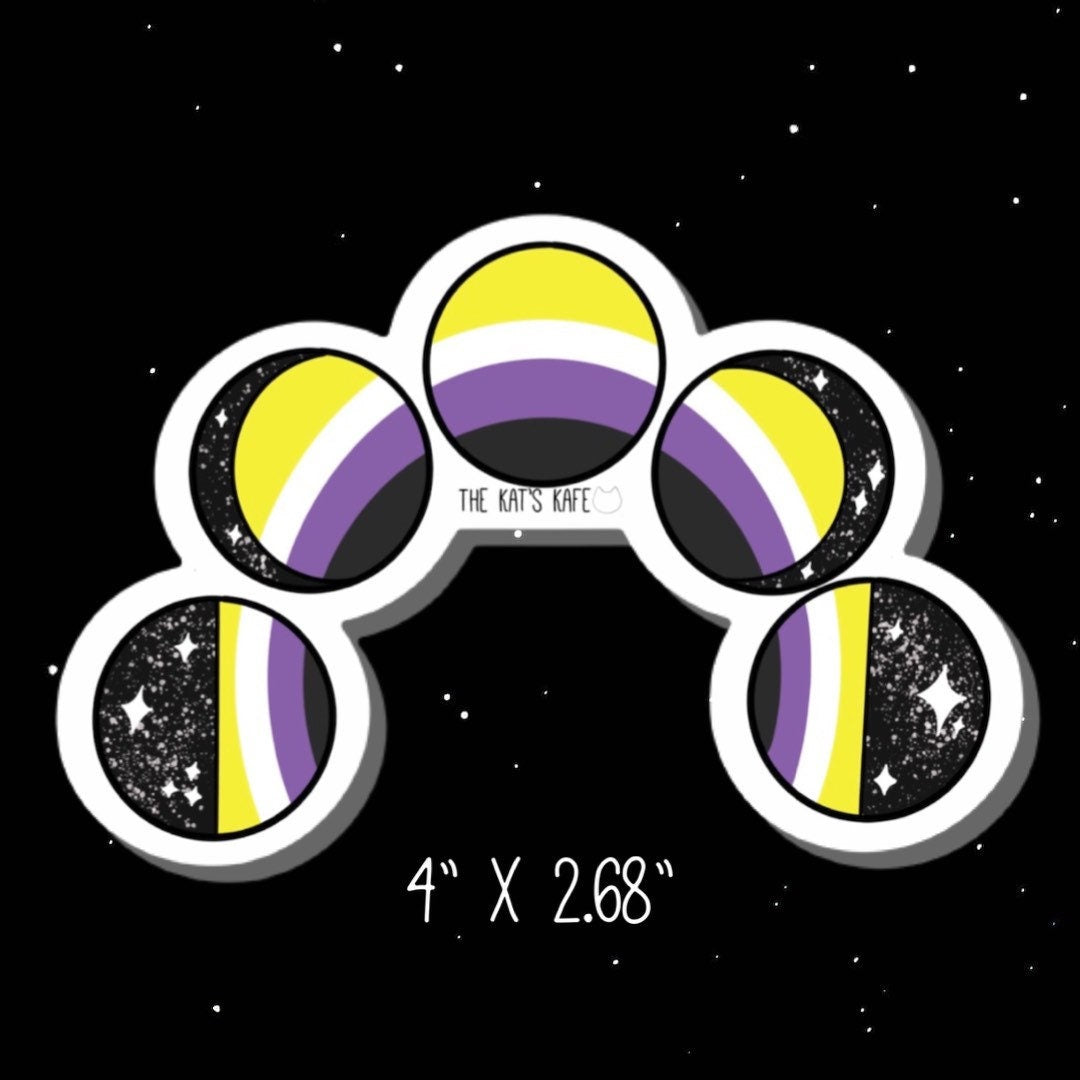 Nonbinary Pride, Vinyl Stickers, LGBTQ Pride Stickers, 4” x 2”, Witchy, Moon Art, Planner Stickers, Stickers for Hydro Flask